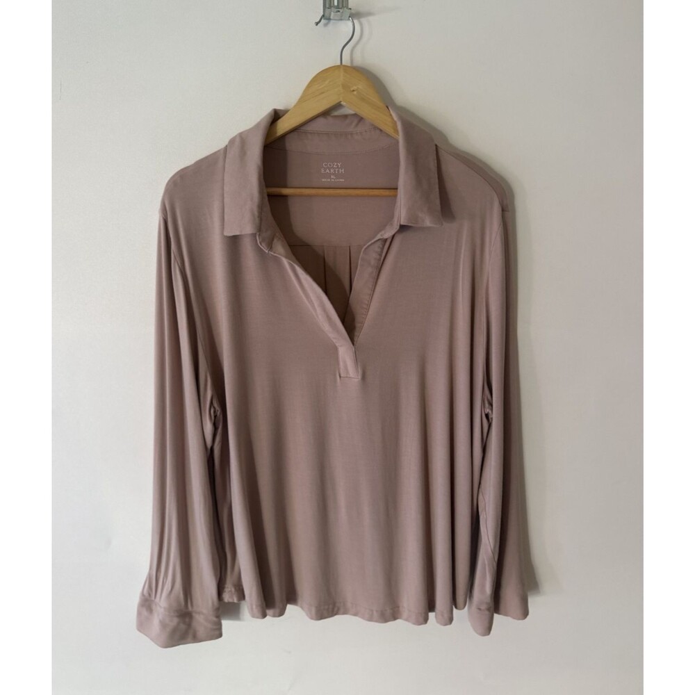 Cozy Earth Bamboo Pajama Top Womens XL Dusty Rose Button Front Lounge